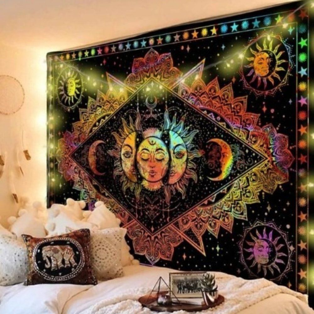 NEON BOHEMIAN SUN MOON UNIVERSE TAPESTRY. 150 * 200